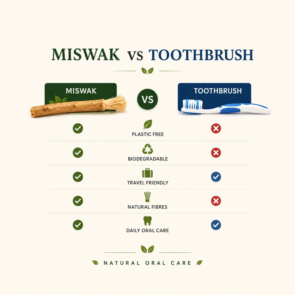 Comparison Miswak vs Conventional Toothbrush