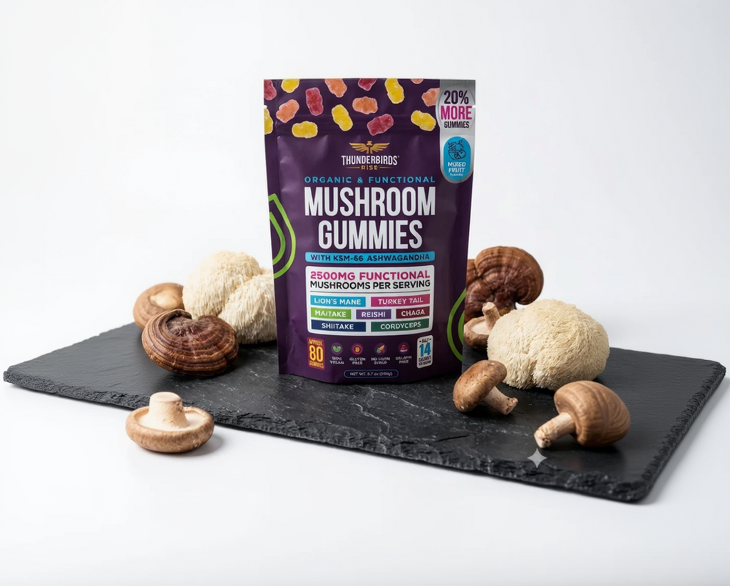 Thunderbirds Rise - 7 Mushroom and Ashwagandha Gummies UK
