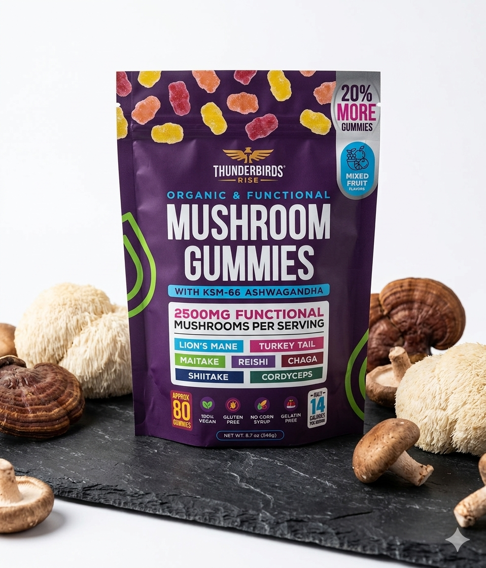 Thunderbirds Rise - 7 Mushroom and Ashwagandha Gummies UK
