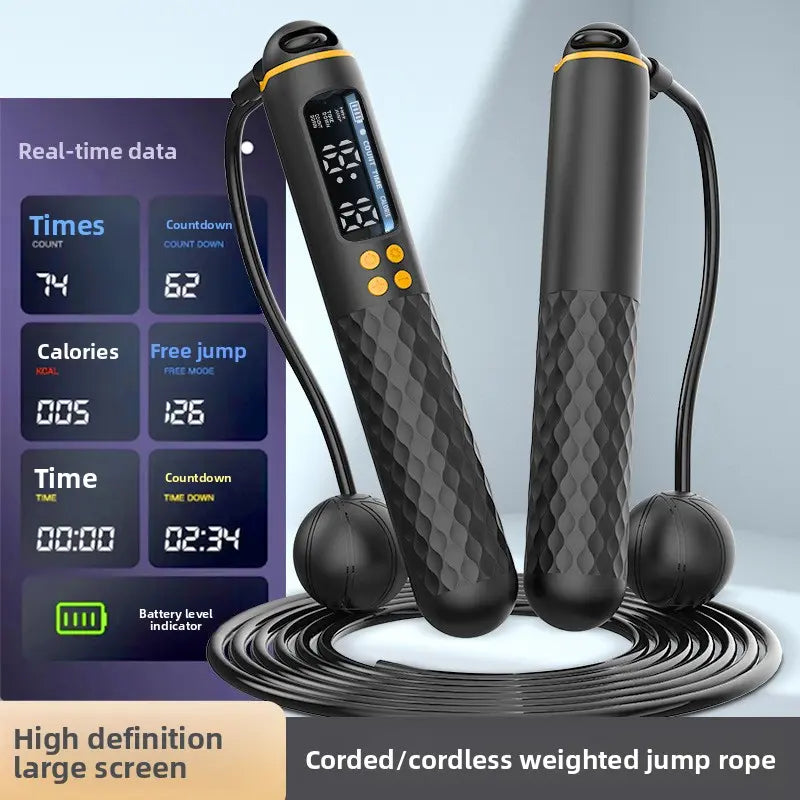 Digital skipping rope counter tracking jumps, workout time, and fitness performance