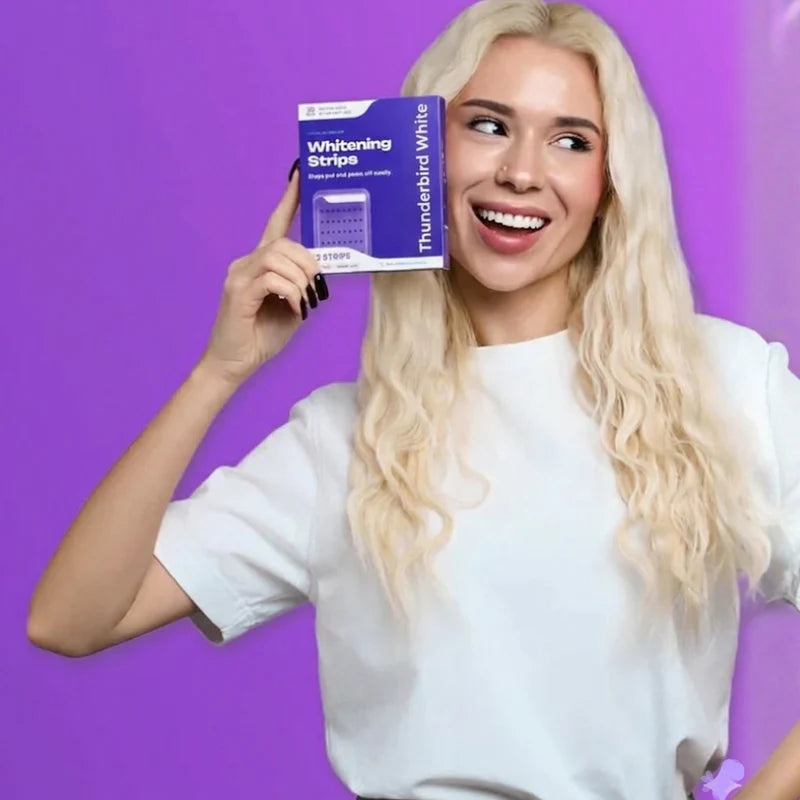 Thunderbird White whitening strips product and Smile