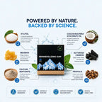 Remineralizing gum packaging with natural ingredients and benefits on a white background