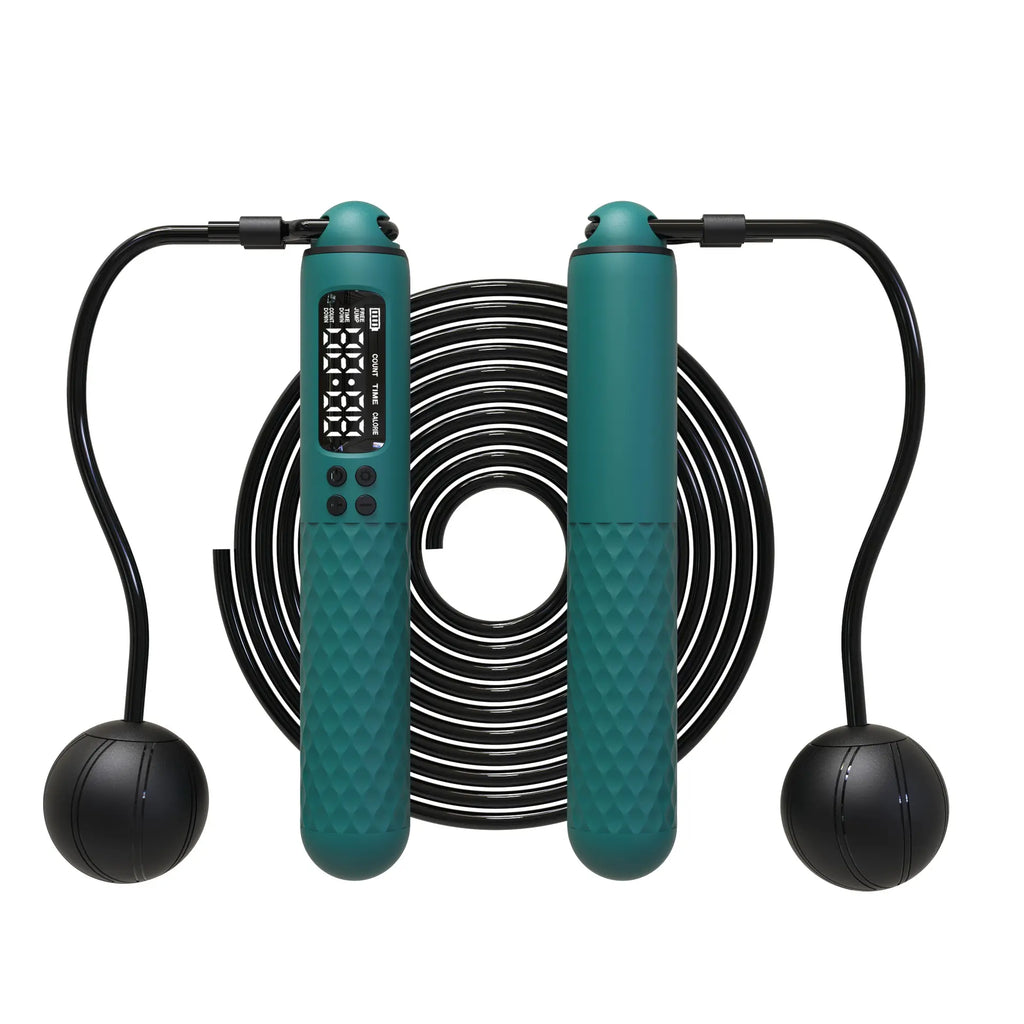 Thunderbird Pulse corded and cordless skipping rope with digital counter and ergonomic handles, green