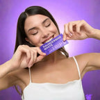 Bright smile after using Thunderbirds purple teeth whitening strips